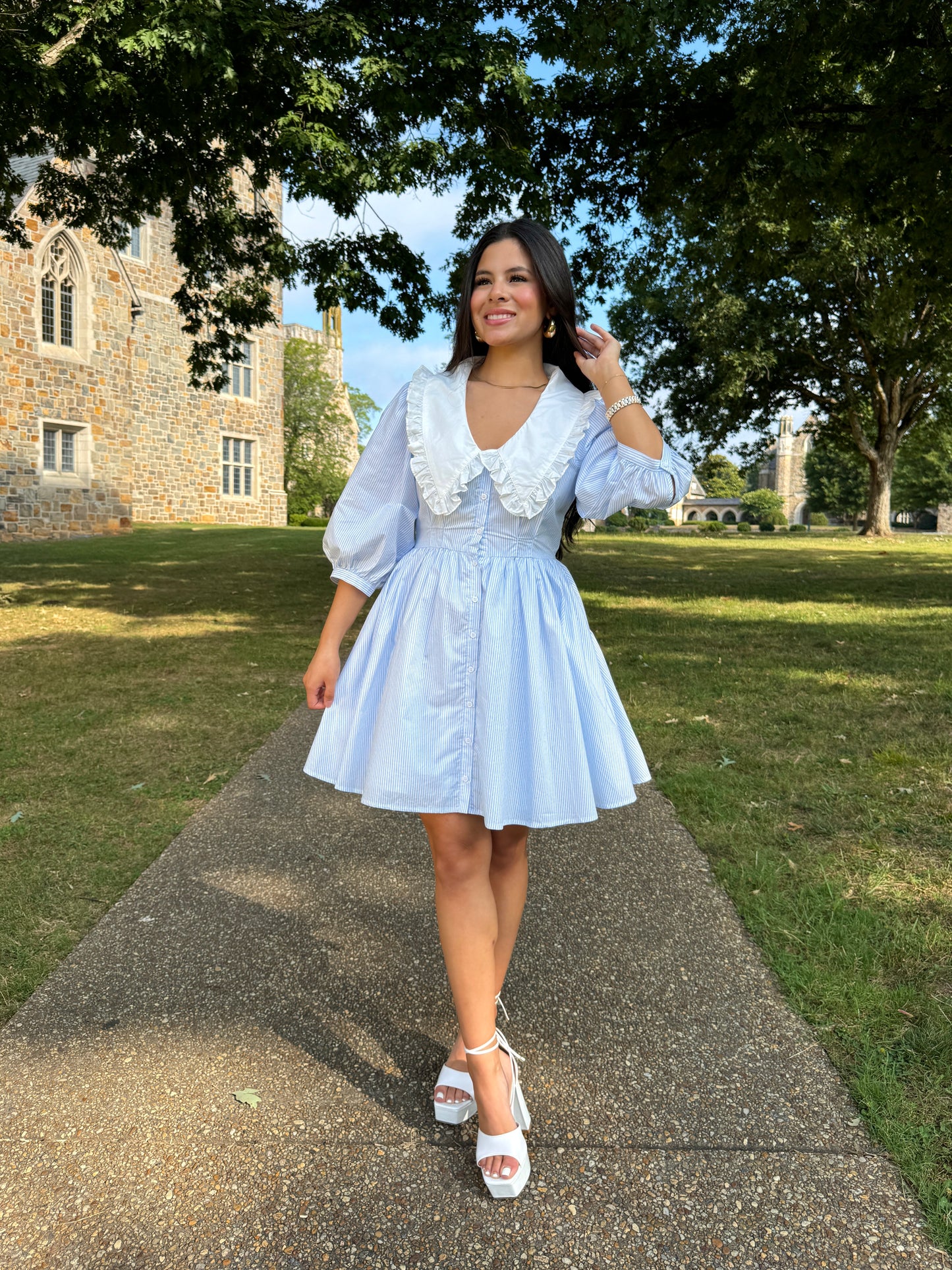 Southern Belle Baby Blue Striped Dress