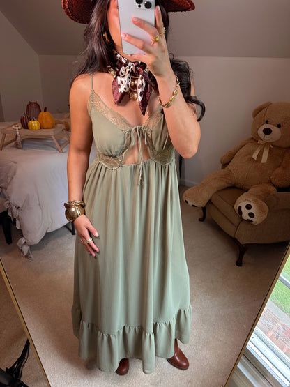 Olive Lace Cut-Out Maxi Dress