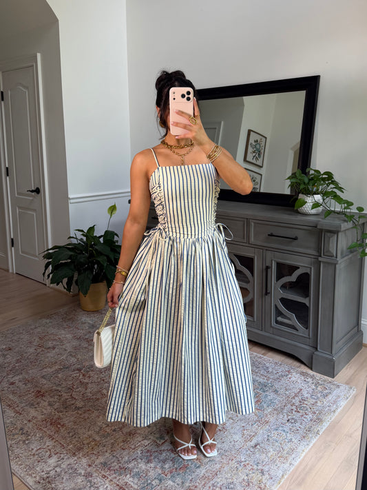 Palm House Striped Corset Midi Dress