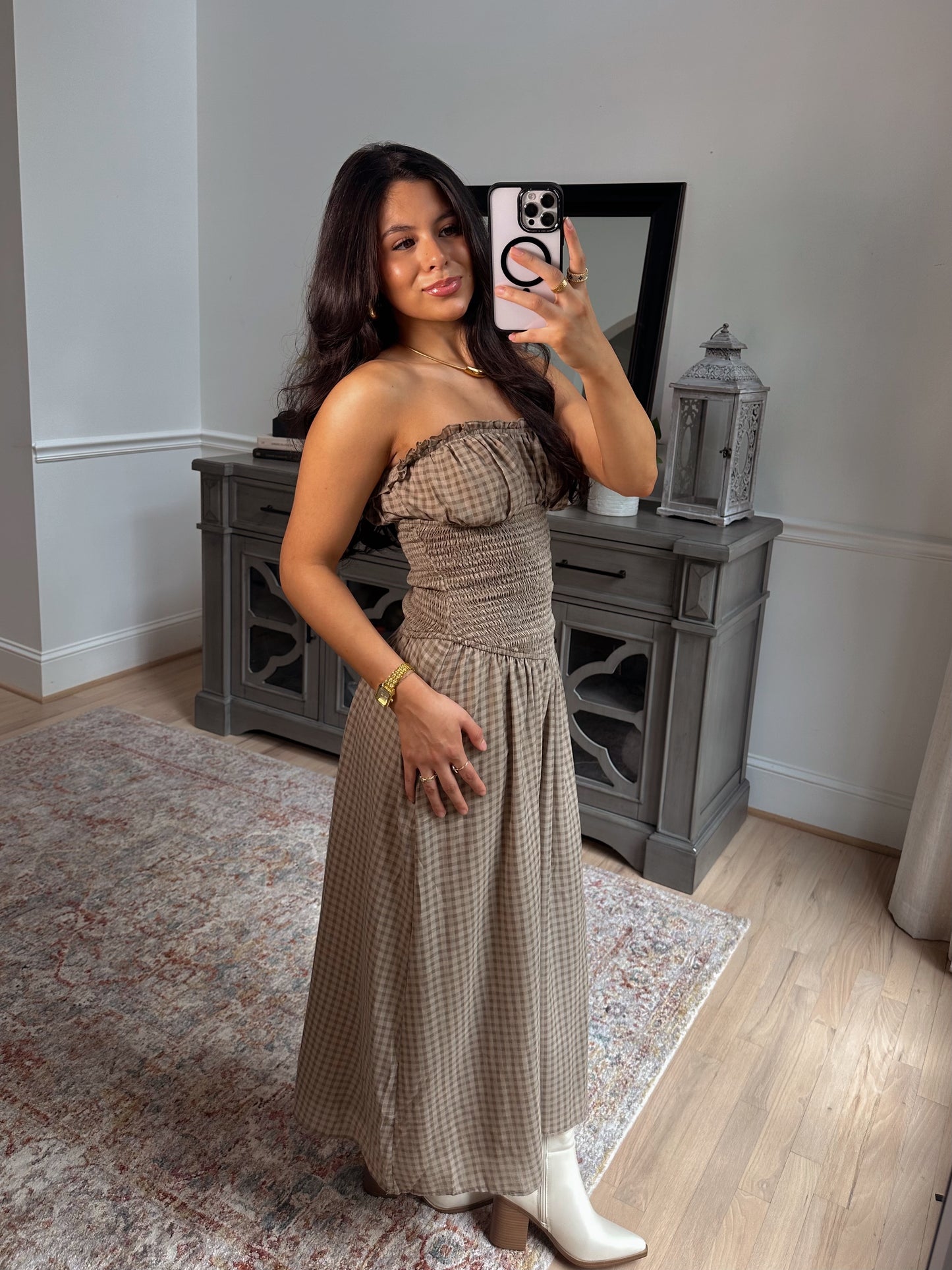 Hazel Gingham Midi Tube Dress