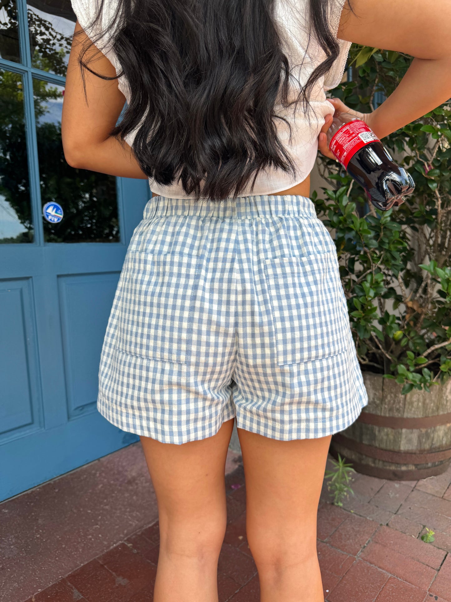 Baby Blue Pocket Checkered Boxer Shorts