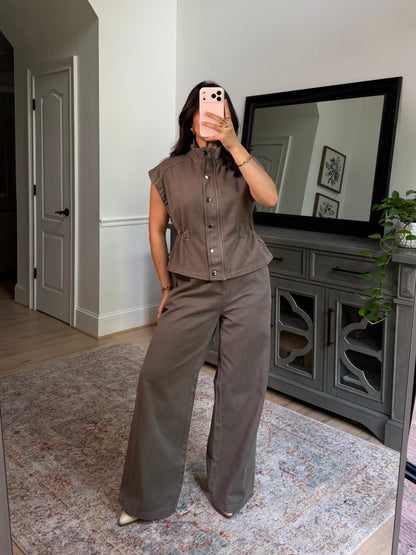 Manhattan Taupe Denim Vest & Pants Set