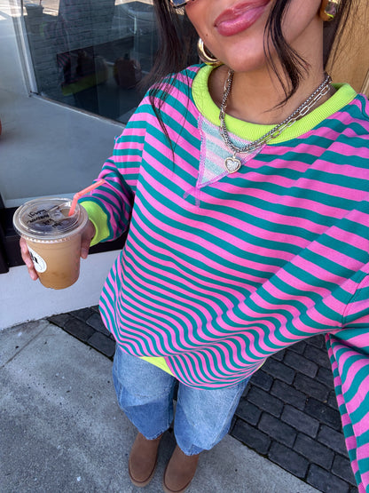 Guava Striped Oversized Crewneck