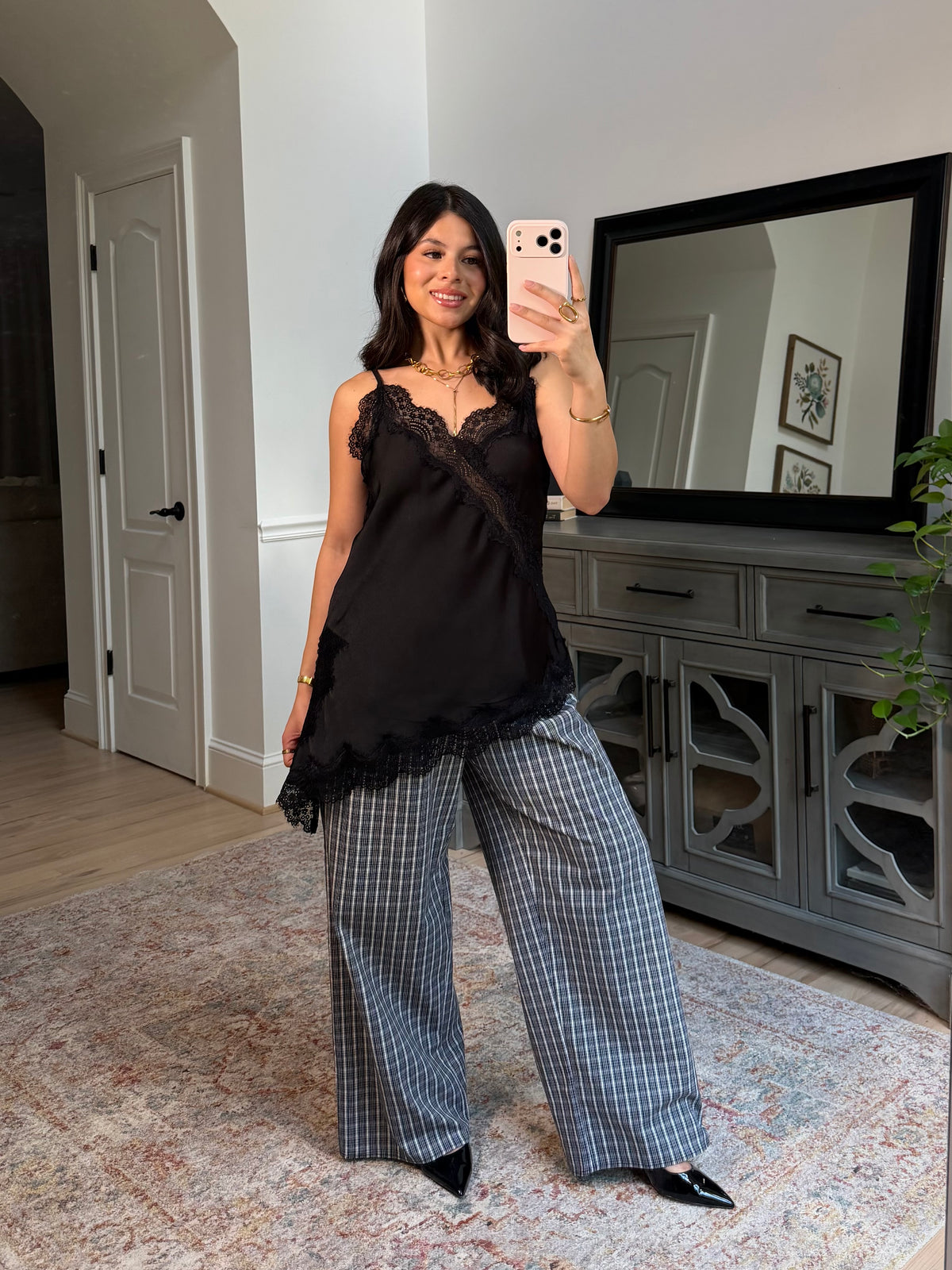 Sienna Black Satin Lace Top