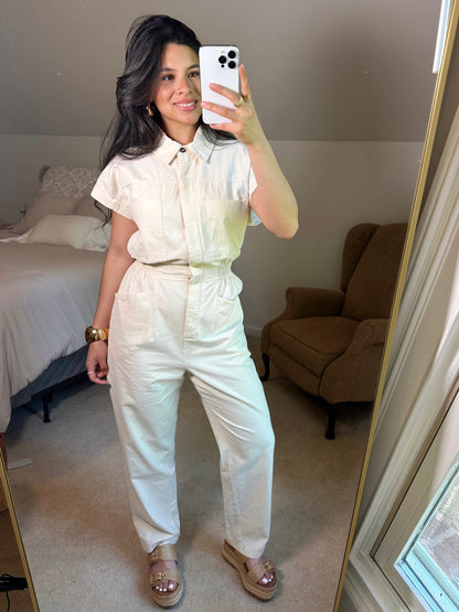 Chic Cream Button Up Jumpsuit