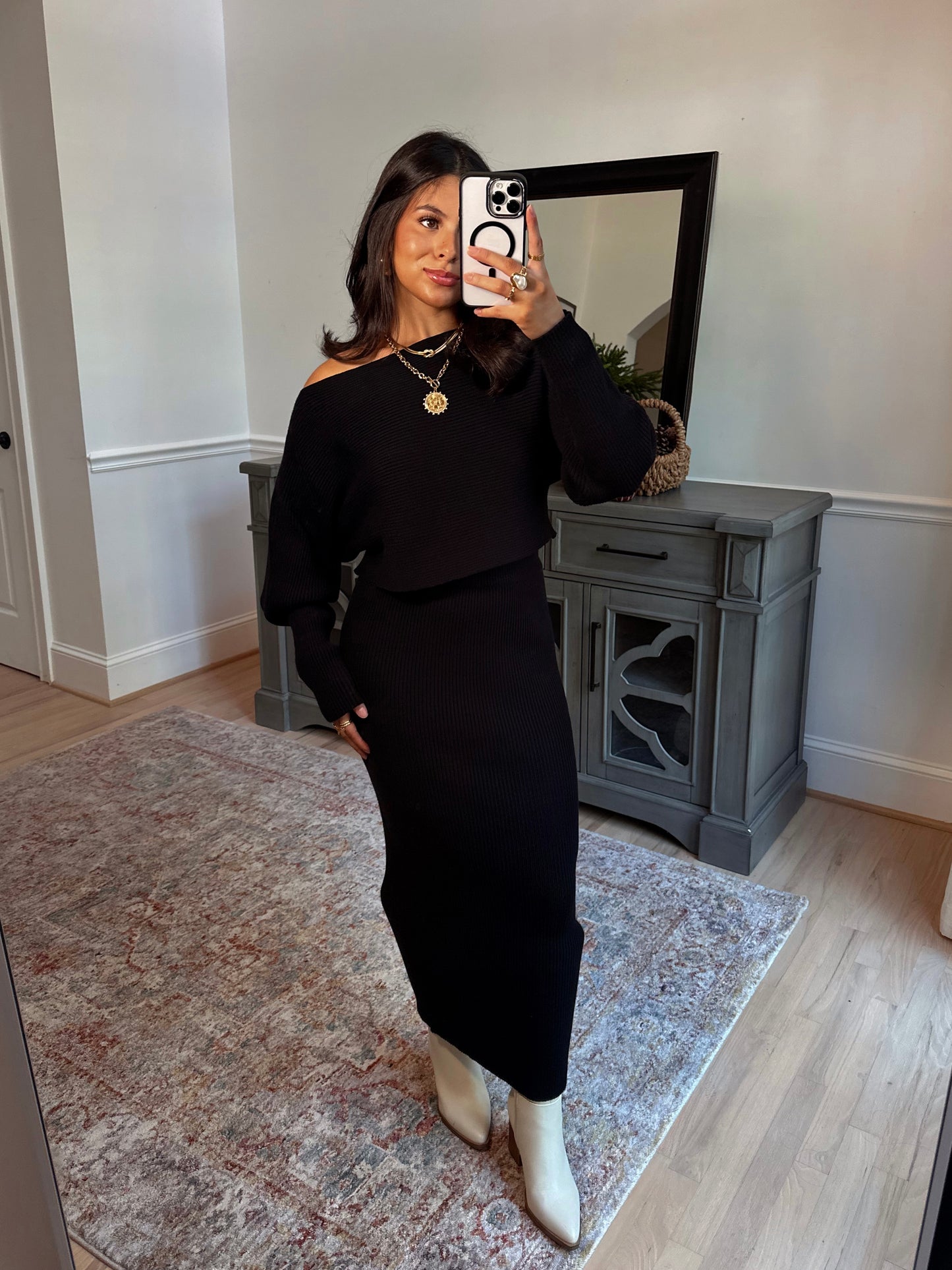 Dinner Plans Black Sweater & Skirt Set