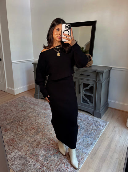 Dinner Plans Black Sweater & Skirt Set