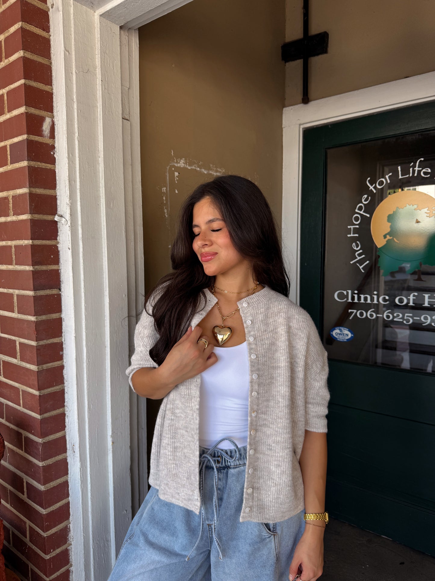 Oatmeal Button Up Short Sleeve Cardigan