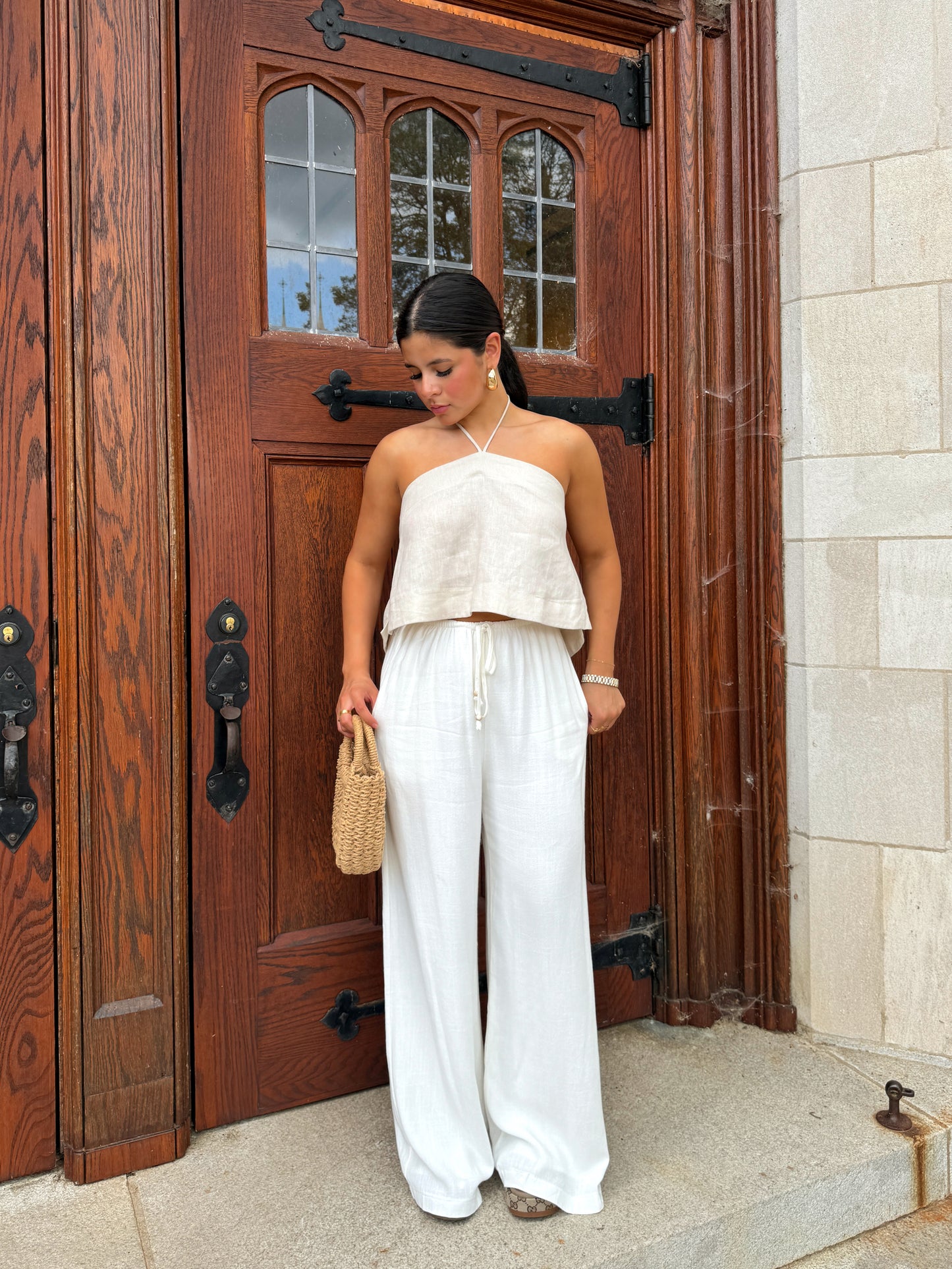 White Flowy Linen Pants