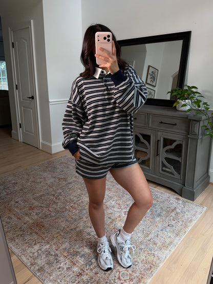 Sunday Club Striped Collegiate Set (Grey/Navy)