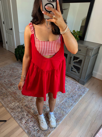 Cherry Gingham Active Romper Dress