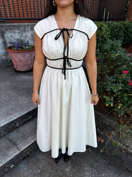 Cream Black Bows Midi Dress