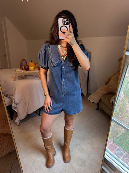 Collar Me Cute Denim Romper