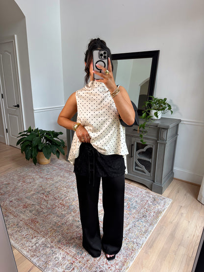 Nightfall Satin Lace Wrap Pants (Black)