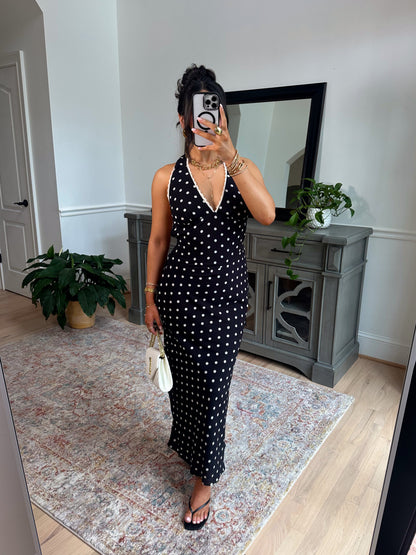 Rosé Hour Polka Dot Halter Dress