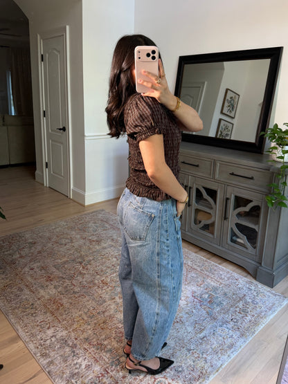 Anne Brown Plaid Scrunch Top