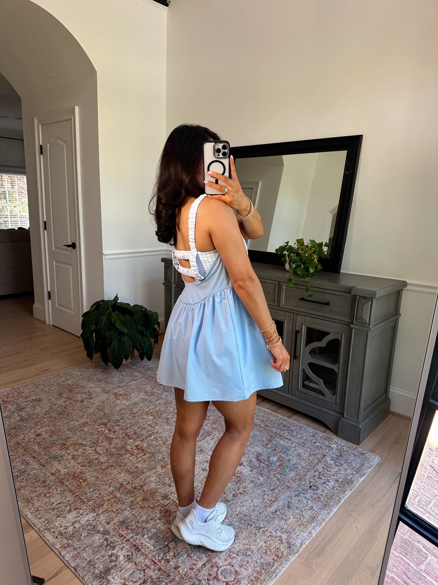 Sky Blue Gingham Active Romper Dress