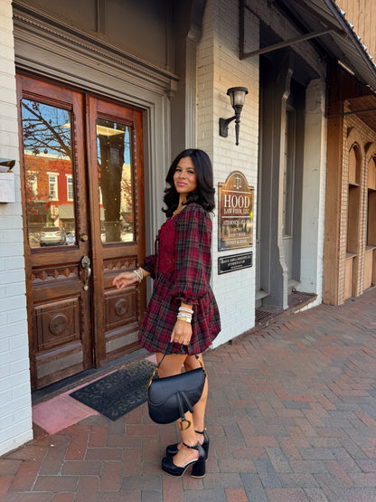 The Blackberry Lace Plaid Mini Dress