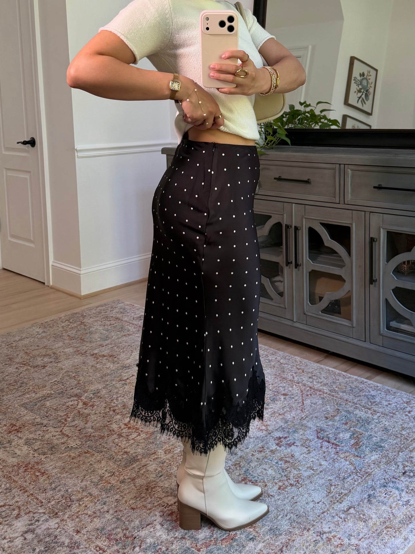 Parisian Polka Dot Satin Lace Skirt