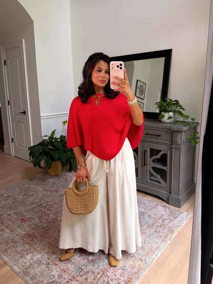 Boulevard Red Knit Poncho