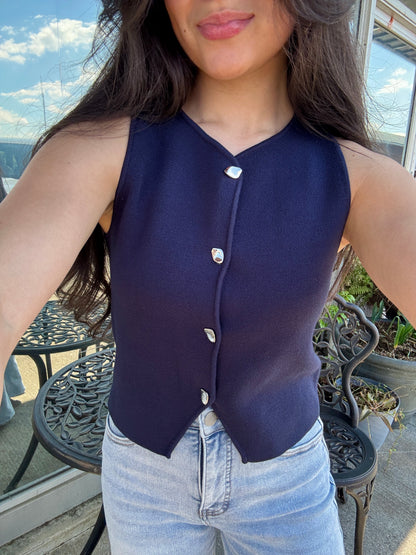 Classy Navy & Silver Knit Vest