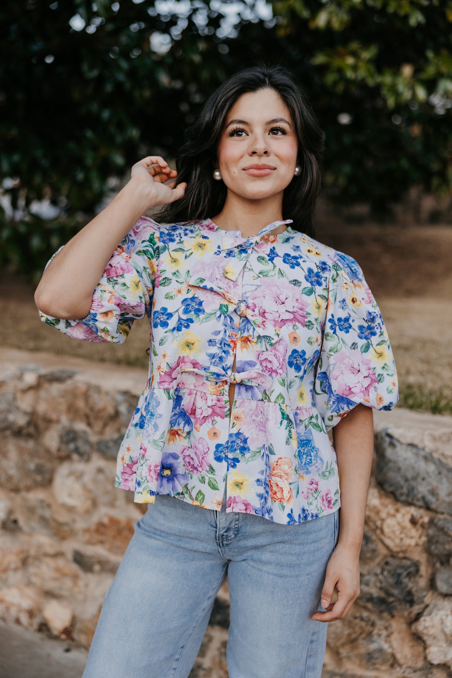 Floral Front Bows Babydoll Top