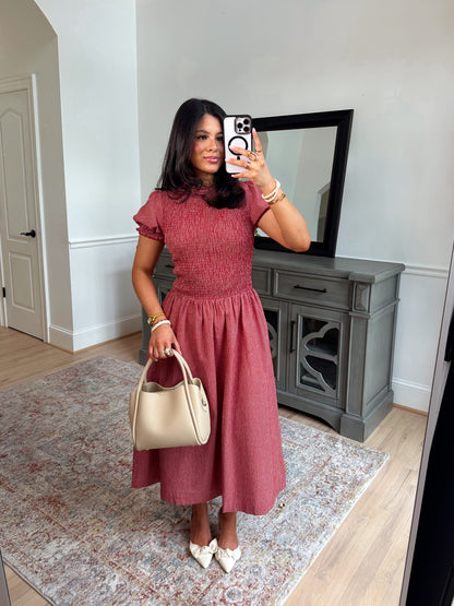 Strawberry Gingham Midi Dress