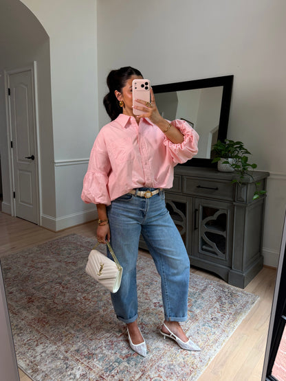 Peony Pink Bubble Hem Top