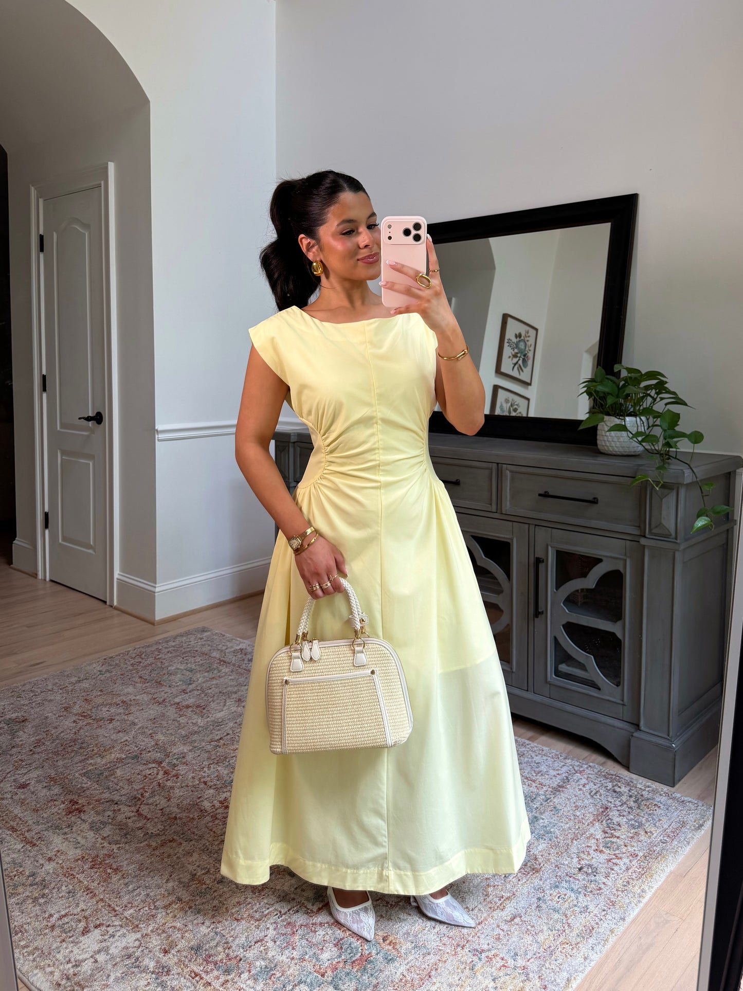Yellow Magnolia Pleated Midi Dress