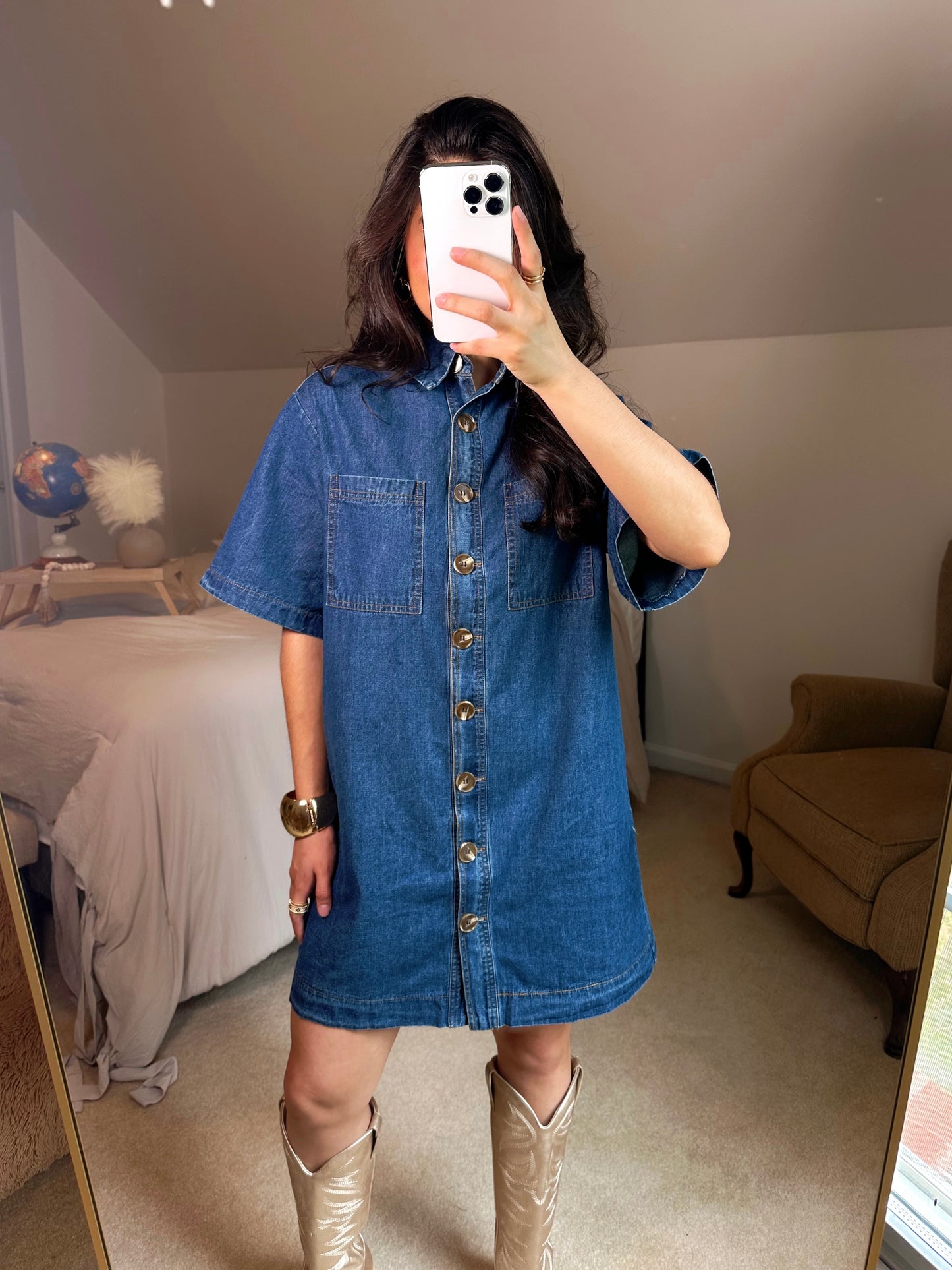 Denim Button-Up Shirt Style Dress