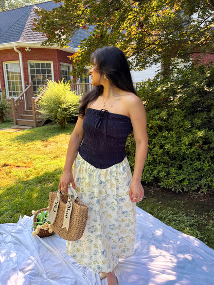 Cool Toned Smocked Tube Midi Bubble Dress