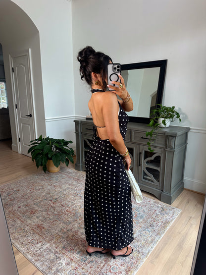 Rosé Hour Polka Dot Halter Dress