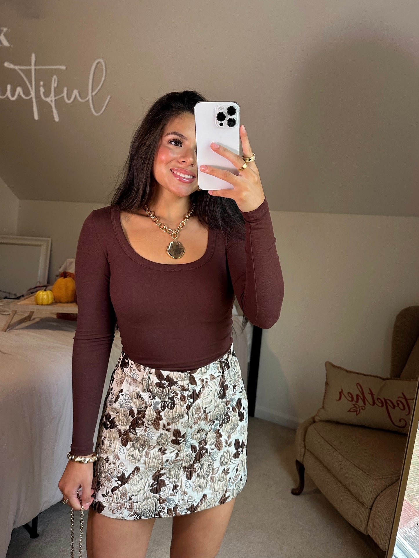 Dark Brown Long Sleeve Top