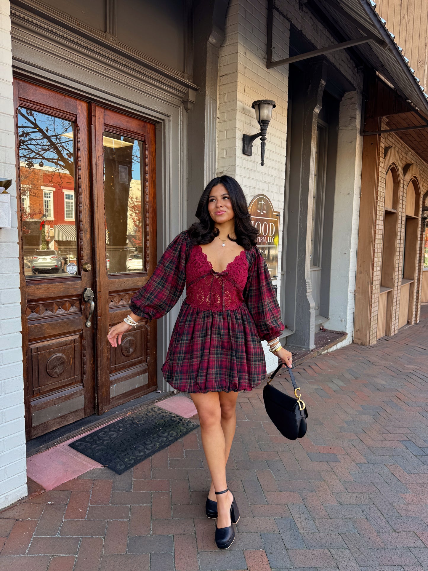 The Blackberry Lace Plaid Mini Dress