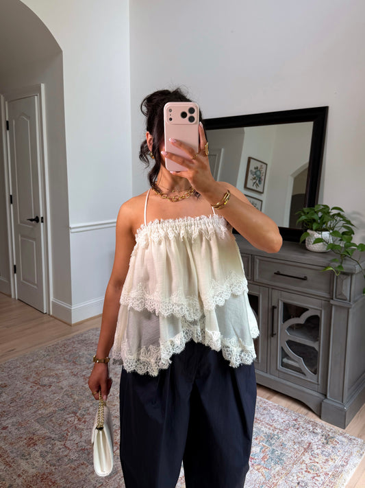 Coconut Lace Ruffle Top