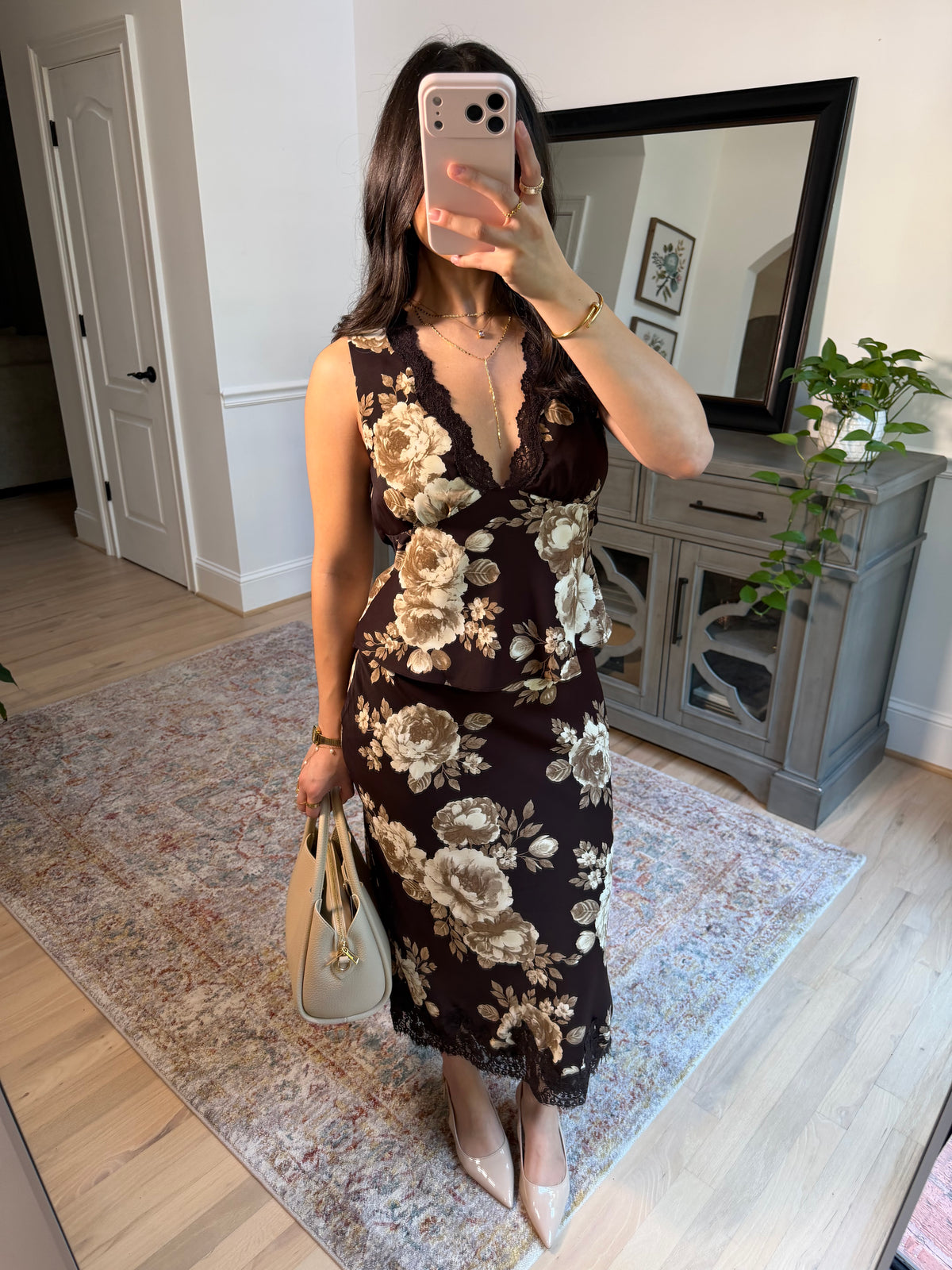 Autumn Garden Satin Top & Skirt Set