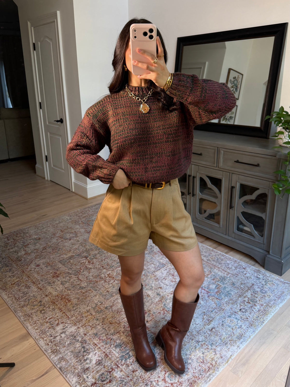 Khaki Pleated Tailored Shorts