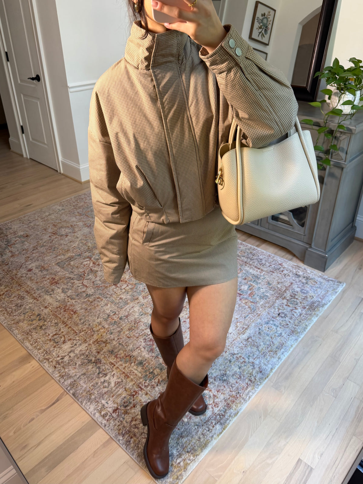 Brooklyn Tan Plaid Puffer Jacket