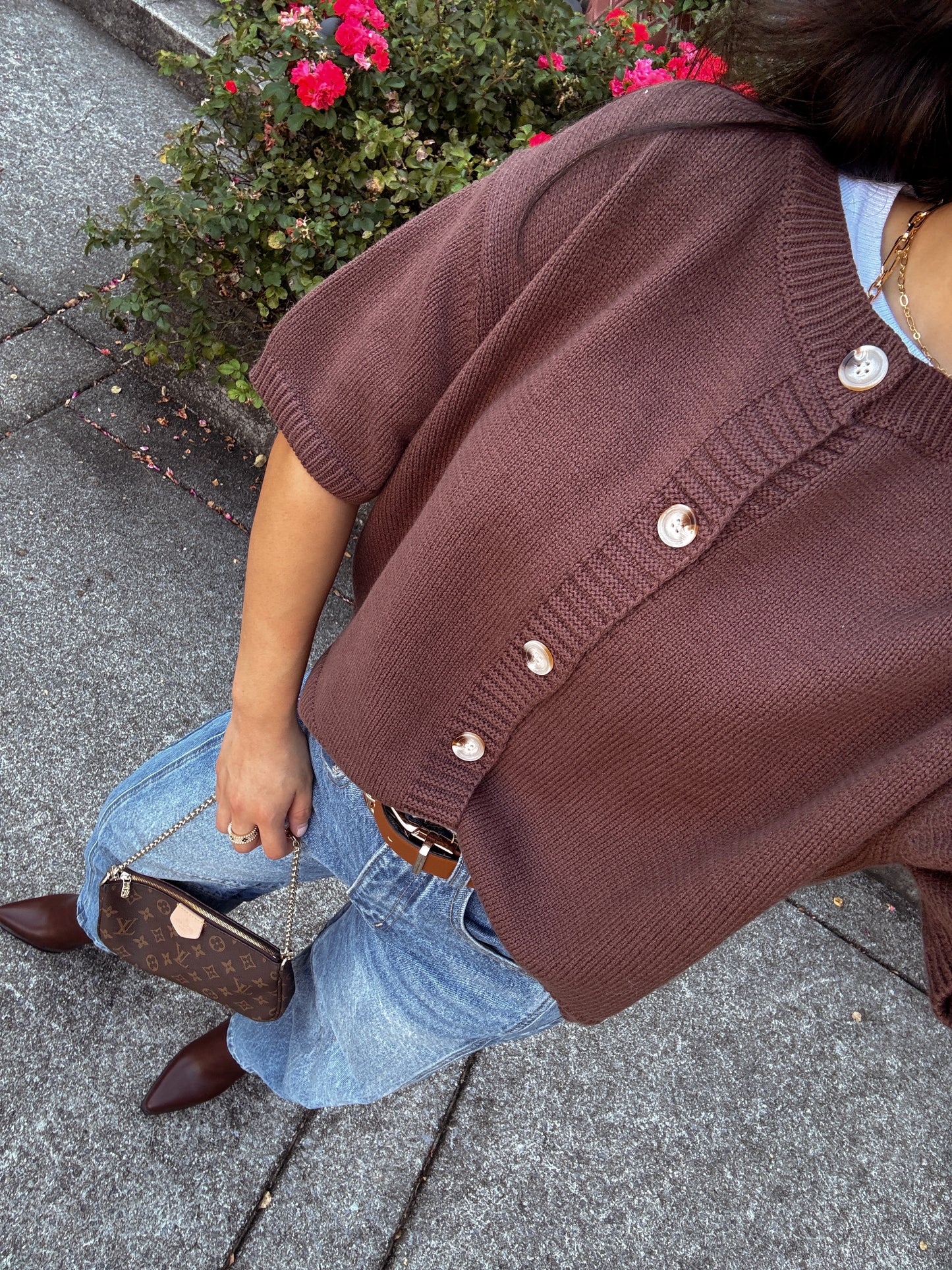 Chocolate Short Sleeve Button Up Cardigan