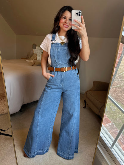 Denim Wide-Leg Overalls