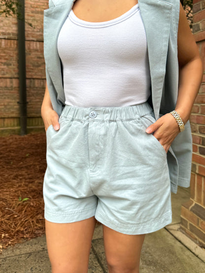 Dusty Blue Vest and Shorts Set