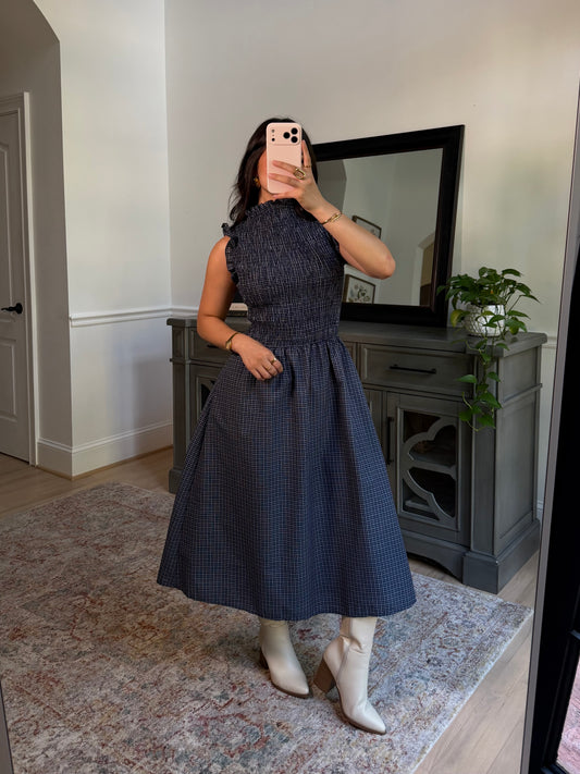 Harvest Moon Navy Gingham Dress