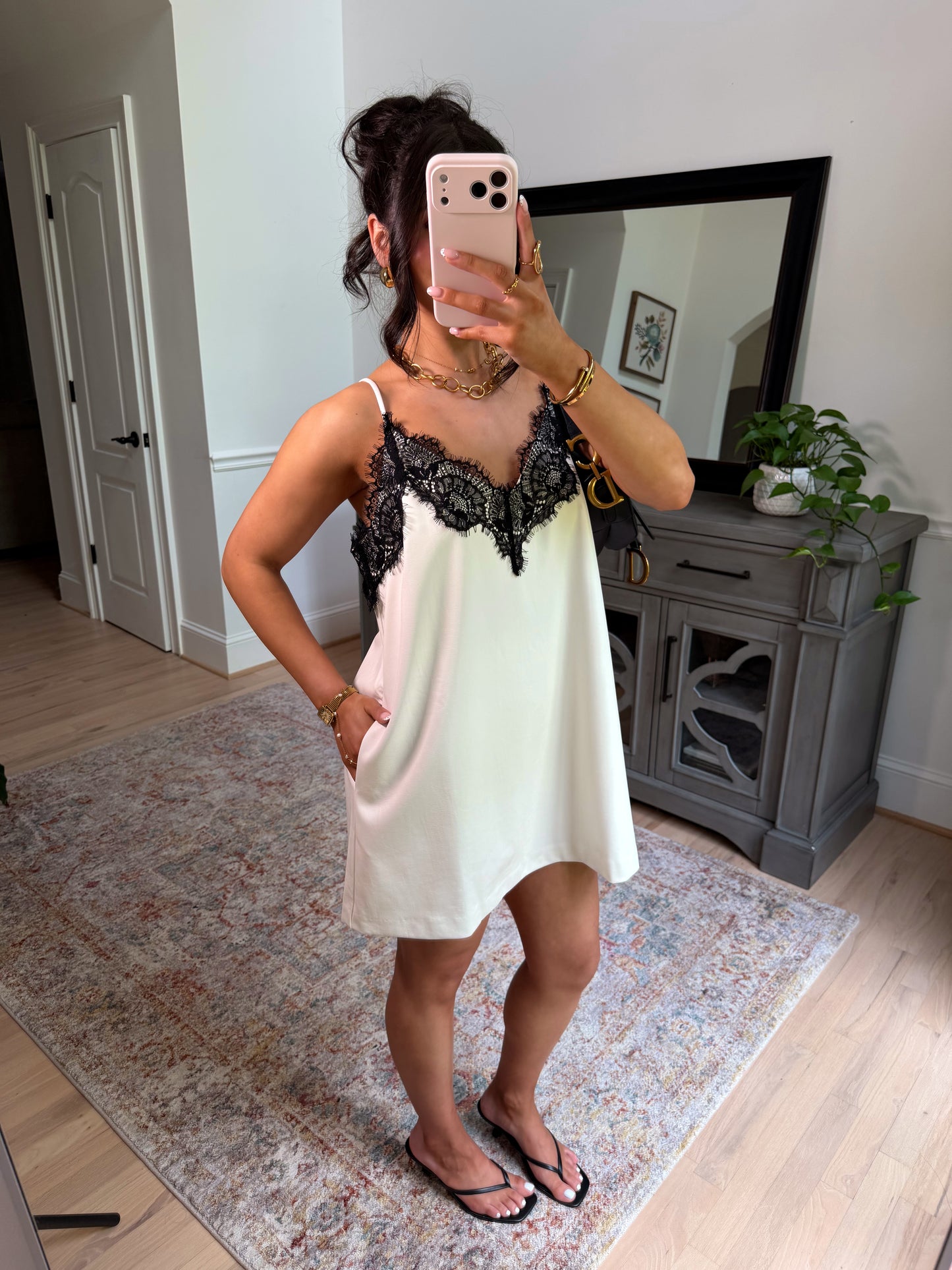 Sweet Escape Pleather Lace Dress (White/Black)