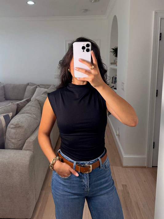 Black Ruched Staple Tank