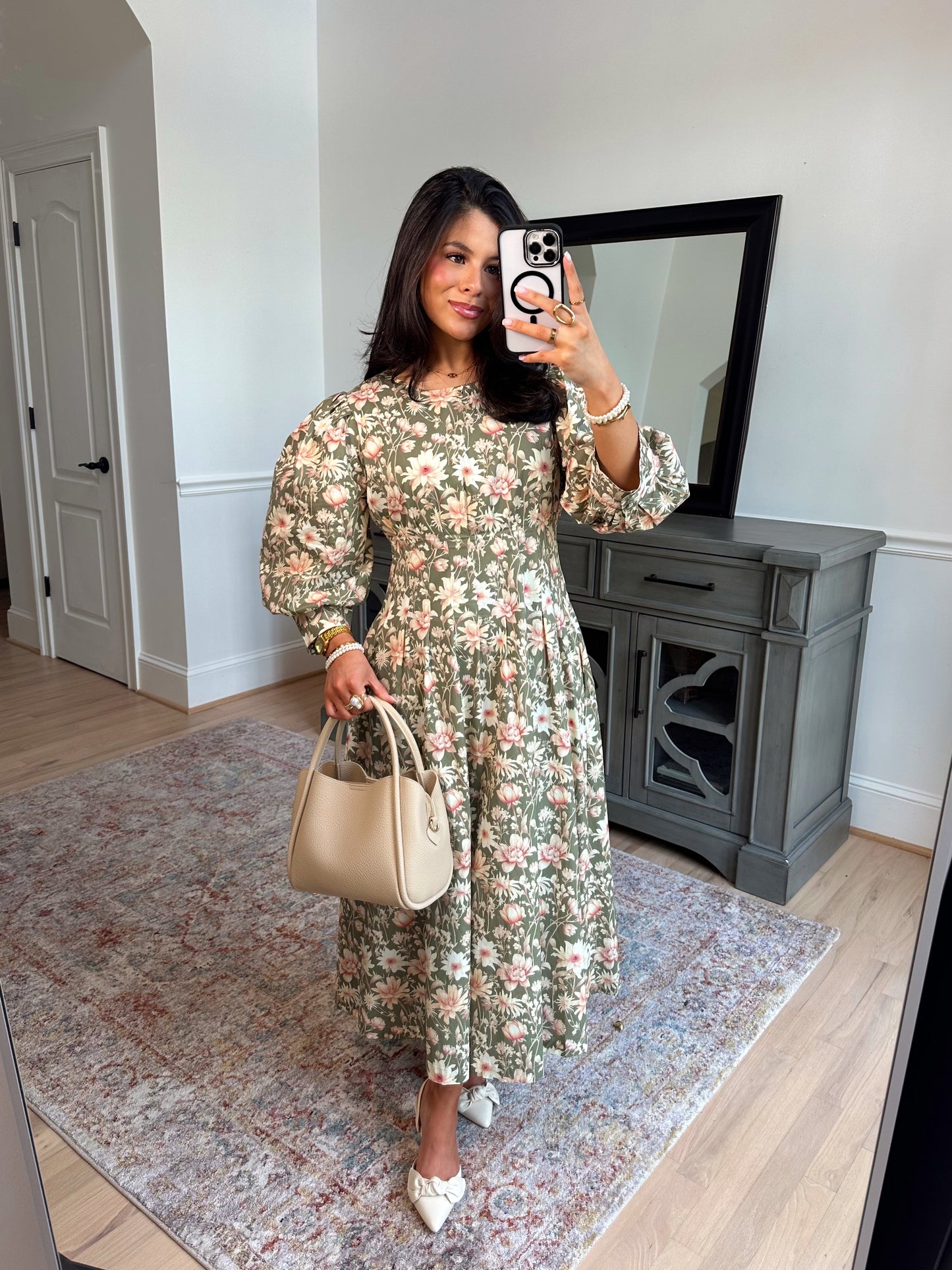 Sundays Olive Pleated Midi Dress