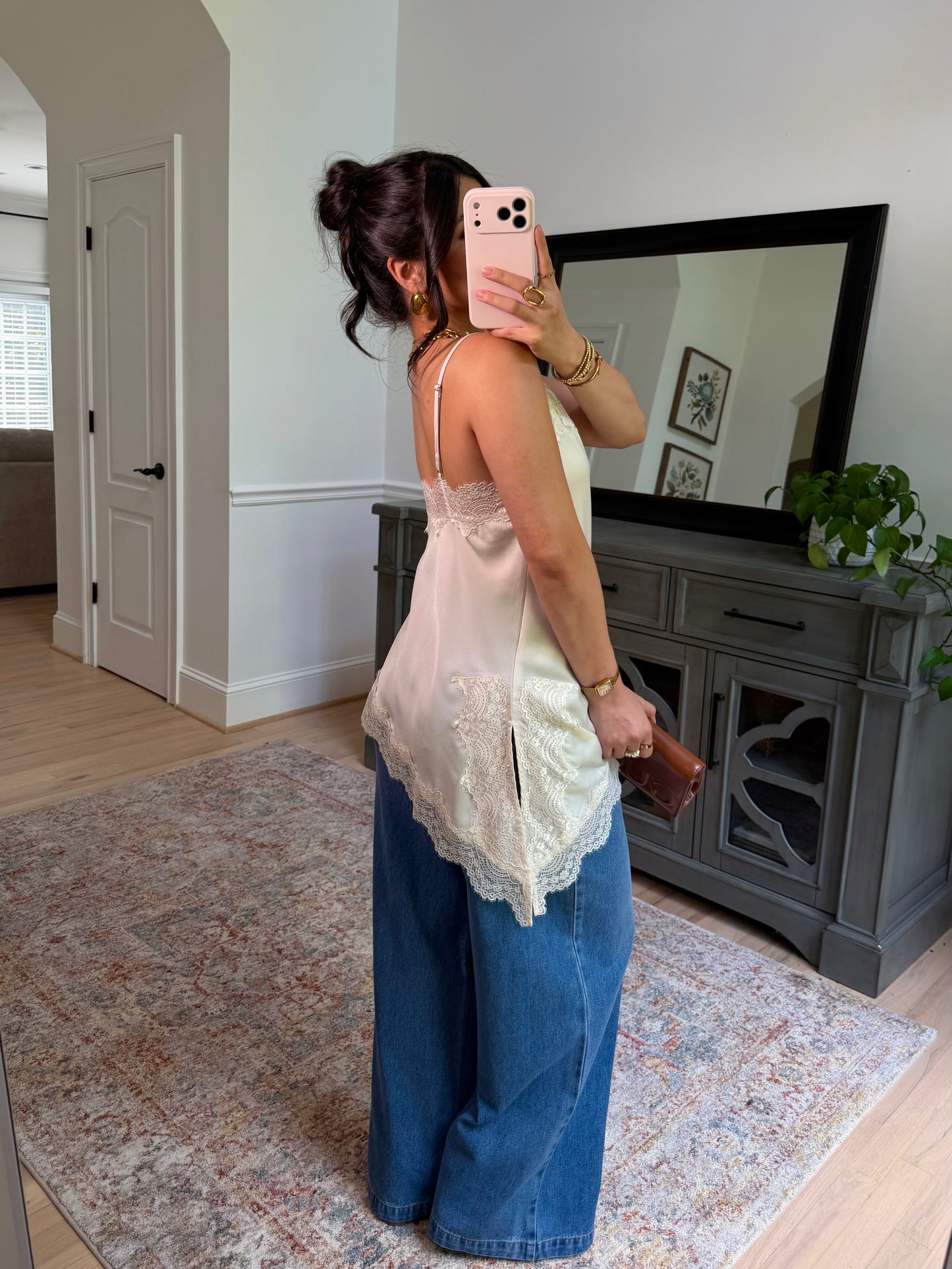 Sienna Cream Satin Lace Top