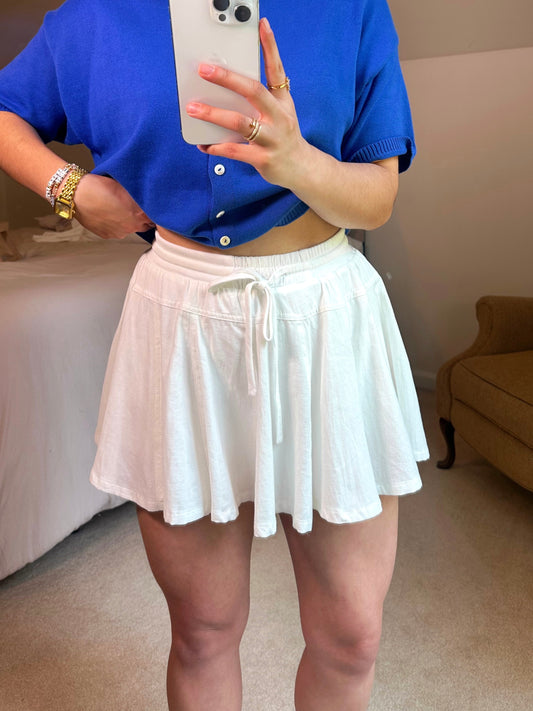 White Woven Flared Skort