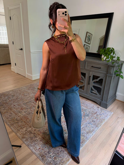 Evening Allure Brown Satin Top