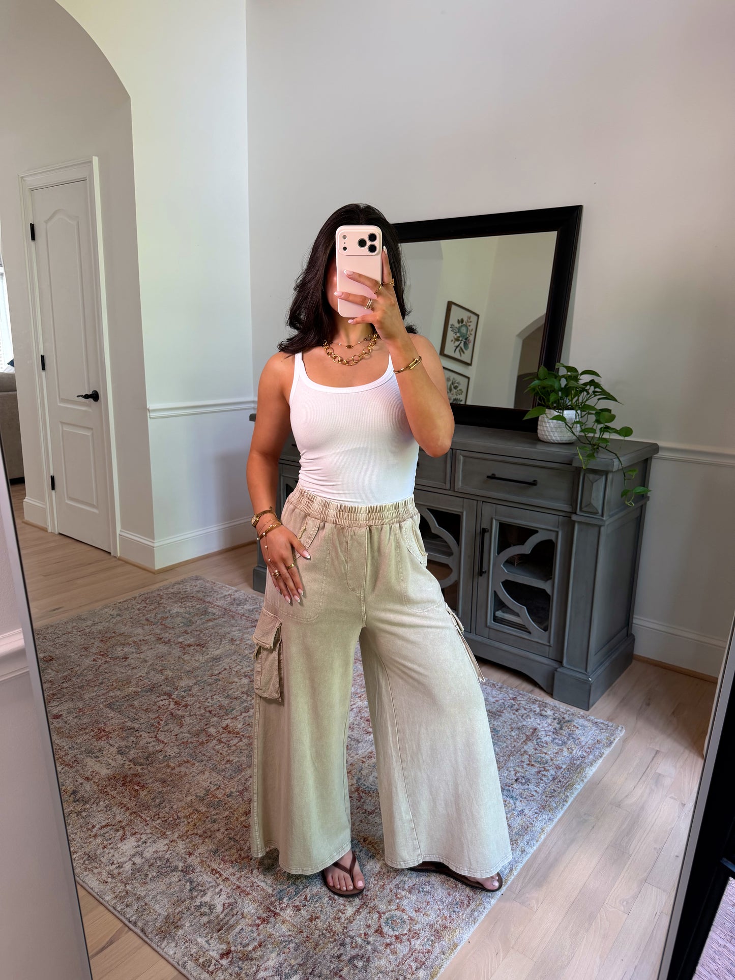 Mushroom Cargo Cropped Wide Leg Pants
