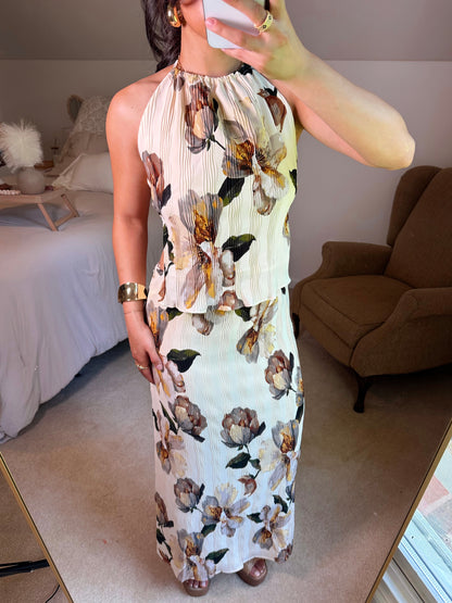Vintage Florals Open Back Top & Skirt Set